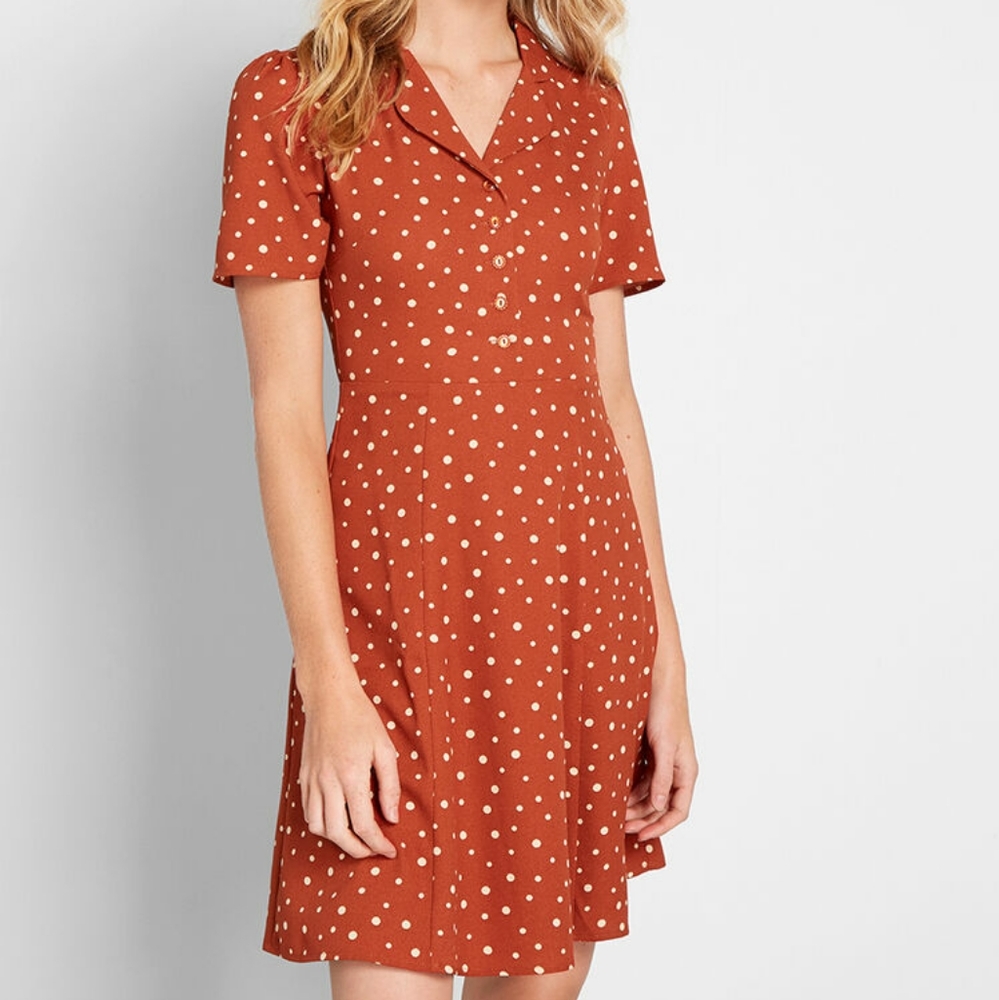 Princess Highway Rust Polkadot dress
